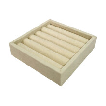 (Beige) Portable Velvet Ring Display Tray, Drawer Style Jewellery Storage Organiser for Rings and Earrings, Beige, 11x11x2.5cm