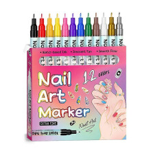 (12 colors) Waterdichte nagelkunstpennenset met fijne punt voor gedetailleerde nageldesigns, 12 of 24 kleuren.