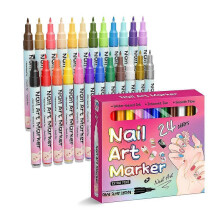 (24 colors) Waterdichte nagelkunstpennenset met fijne punt voor gedetailleerde nageldesigns, 12 of 24 kleuren.
