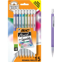 BIC Xtra-Sparkle Number 2 Mechanical Pencils With Erasers, Medium Point (0.7mm), 15-Count Pack, Cute Mechanical Pencils for Girls, Boys and Adults