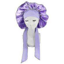 (Purple) Jedwabna satynowa czapka do spania, regulowana gumka 6cm, do ochrony włosów i peruki, do spania i aktywności