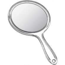 (Pink) Double-sided Handheld Magnifying Mirror, 1x 2x Magnification, Rounded Transparent Frame, Handheld and Hanging, for Makeup, Travel, 11.5 x 21 cm