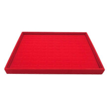 (Red) Plateau de présentation en bois pour bagues avec doublure en flanelle, idéal pour ranger et organiser vos bijoux.
