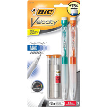 BIC Velocity Max Mechanical Pencils, With Colorful Barrel, Medium Point (0.7mm), 2-Count Pack Mechanical Pencils With Erasers and Lead Refills