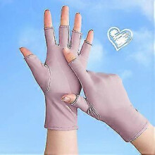 (Pink) UV Protection Gloves for Gel Nail Lamp, UPF 50 UV Blocking Nail Manicure Gloves, Soft LYCRA Fabric for Outdoor Fishing Camping Hiking Driving