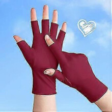 (Red) UV Protection Gloves for Gel Nail Lamp, UPF 50 UV Blocking Nail Manicure Gloves, Soft LYCRA Fabric for Outdoor Fishing Camping Hiking Driving
