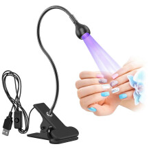 (Black) Lampa UV LED do paznokci z elastyczną szyjką, obrotowym klipsem i zasilaniem USB
