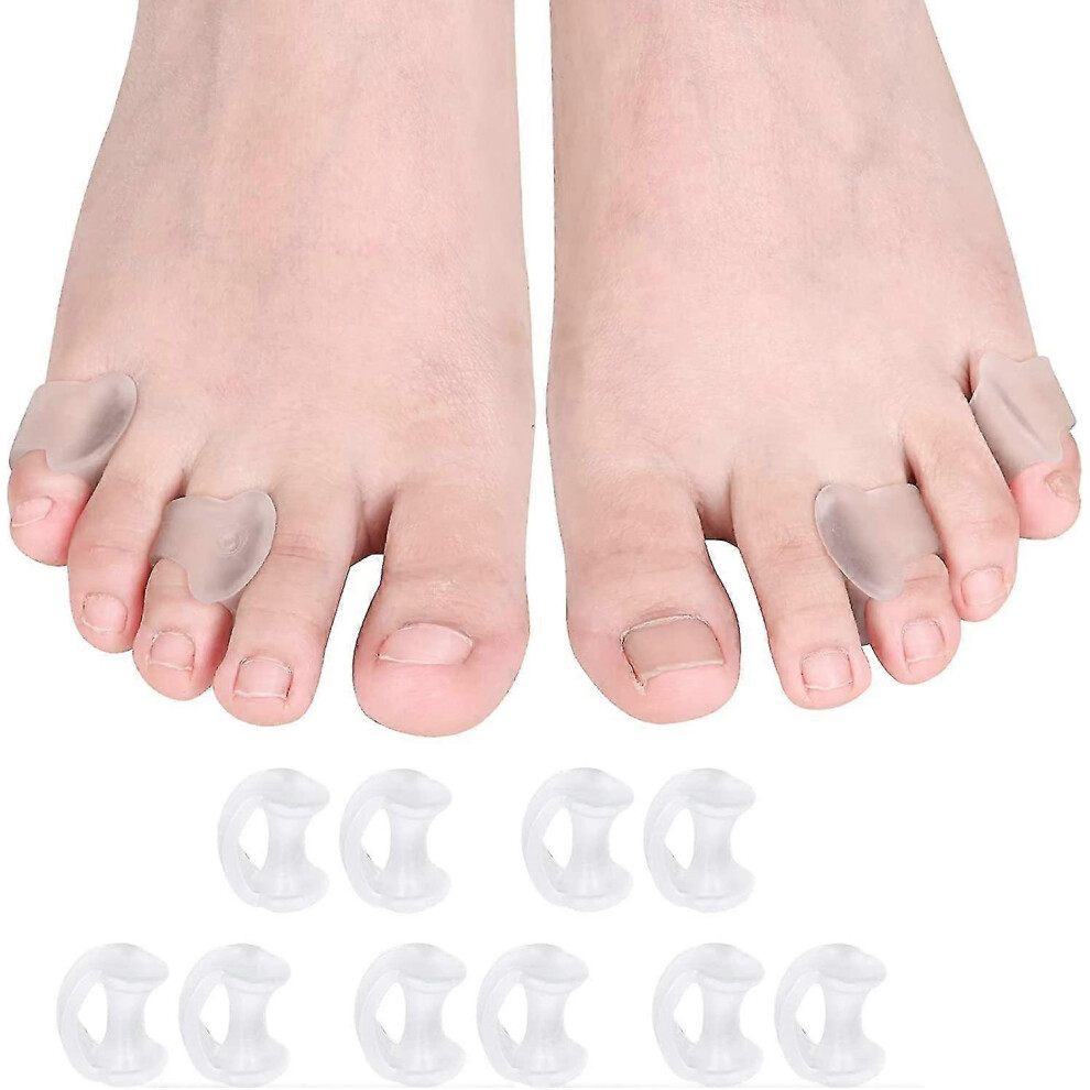 (clear) 10pcs Gel Pinky Toe Separators, SEBS Toe Spacers Straightener, Hammer Toe Corrector for Overlapping Toes, Unisex One Size Toe Bunion Spreaders