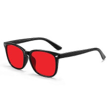 (Red) Blaulichtfilterbrille, rot getönte CR-39-Gläser, rechteckiger Acetatrahmen, Unisex, für besseren Schlaf, CE-zertifiziert