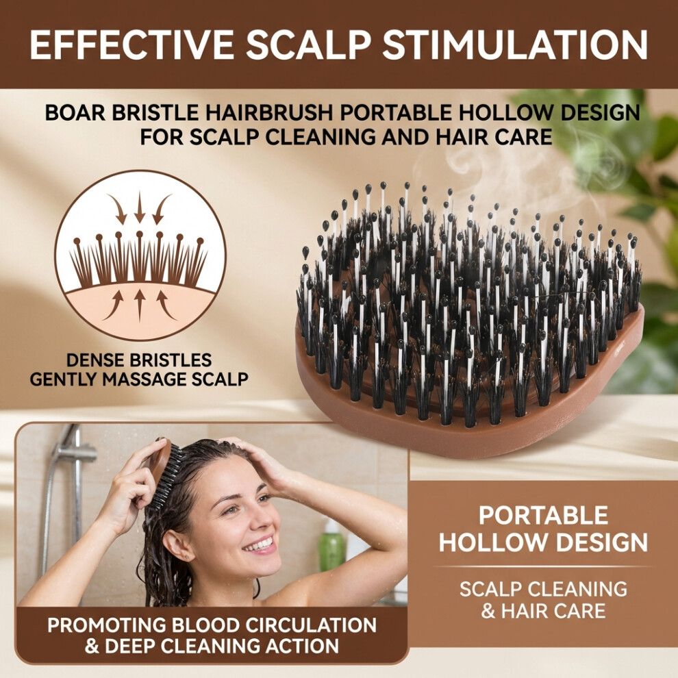 Hue-Grain Boar Bristle Hairbrush For Scalp & Hair Care