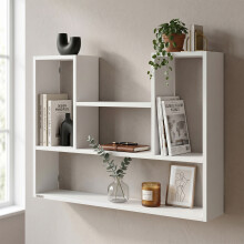 (White) Floating Wall Bookshelf with 4 Compartments - Wooden Wall Mounted Bookcase & Storage Shelf for Bedroom & Office (100 cm W x 16 cm D x 60 cm H)