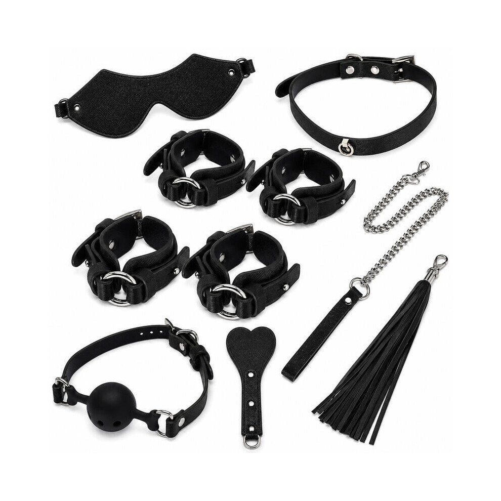X-Toyz Bondage Kit 8B (Black) - Premium Bdsm Restraint Set Faux Leather Adult Couples