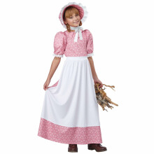 (X-Large (12-14), Pink) Early American Girl Colonial Pioneer Prairie Olden Day Frontier Girls Costume