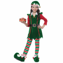 (Large (10-12), Green) Festive Elf Santa Helper Christmas Holiday Fancy Dress Up Girls Costume