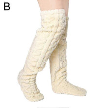 (Beige) Calcetines de punto hasta la rodilla para mujer, calcetines largos de invierno abrigados, medias térmicas suaves.