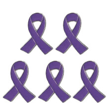 (Purple) Juego de 5 broches de cinta en colores surtidos para apoyar la concientización sobre la prevención de enfermedades.
