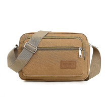 (Khaki) Miesten olkalaukku, kangaslähettilaukku 24x17x7cm päivittäiseen matkustamiseen ja työhön