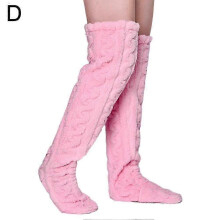 (Pink) Calcetines de punto hasta la rodilla para mujer, calcetines largos de invierno abrigados, medias térmicas suaves.