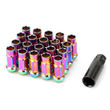 (Neo chrome) Tuercas de ruedas abiertas de acero 20 unidades 50mm azules, Compatible con Chevrolet Infiniti Hyundai Subaru Mazda KIA varios modelos
