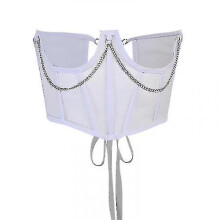 (white, M) Gotische korsetriem voor dames, zwart-wit print, katoen-polyester tailleband voor vrouwen