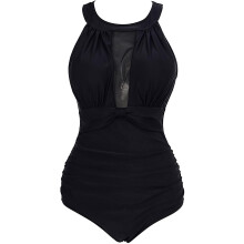 (Darkblue Flower, S) Women's One-Piece Swimsuit High Neck with Wire-Free Padded Bra, Full Coverage Tummy Control for Swimming Beach Holiday