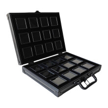 (Black square box 5 c) Boîte de Rangement pour Bijoux en Alliage d'Aluminium Verrouillable 30x24x6.5cm avec Écrin en Mousse pour 24 Pièces