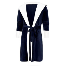 (Navy, 4XL) Damesbadjas met capuchon, lange, pluizige badjas voor thuis