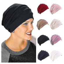 (Burgundy) Gorro de mezcla de algodón de 58 cm de circunferencia para mujer en negro, blanco, azul marino, beige, rosa, burdeos, café y morado.