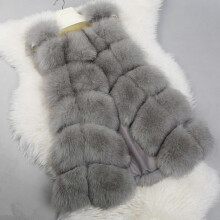 (Grey, 2XL) Mouwloos vest van imitatiebont voor dames, pluizig ontwerp met open voorkant, warme winterkleding.
