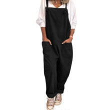 (Black, L) Damesplaysuit van zachte katoenmix - Elastische stretch loungewear voor thuis en uitstapjes
