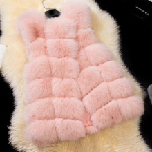 (Pink, 3XL) Mouwloos vest van imitatiebont voor dames, pluizig ontwerp met open voorkant, warme winterkleding.