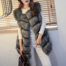 (Silver Grey, XL) Gilet sans manches en fausse fourrure pour femme, design ouvert et duveteux, vĂŞtement d'hiver chaud