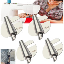 (4pcs - 5-6-9-10mm) Pied presseur ourlet roulé compatible avec machines à coudre, 3-10mm acier inoxydable pour bords de tissu