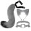 (Grey) Ensemble oreilles et queue double couche, fourrure artificielle douce, bandeau ajustable, queue de 65 cm 1