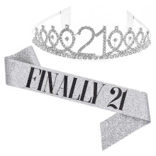 (Silver, 21 Years Old) Set cintura e corona in similpelle, comodi accessori per feste di compleanno