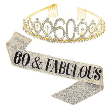 (Golden, 60 Years Old) Set cintura e corona in similpelle, comodi accessori per feste di compleanno