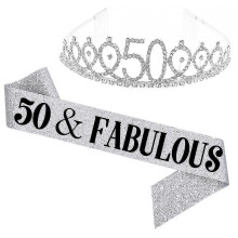 (Silver, 50 Years Old) Set cintura e corona in similpelle, comodi accessori per feste di compleanno