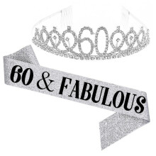 (Silver, 60 Years Old) Set cintura e corona in similpelle, comodi accessori per feste di compleanno