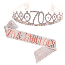 (Rose Gold, 70 Years Old) Set cintura e corona in similpelle, comodi accessori per feste di compleanno
