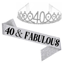 (Silver, 40Years Old) Set cintura e corona in similpelle, comodi accessori per feste di compleanno
