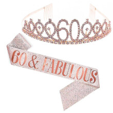 (Rose Gold, 60 Years Old) Set cintura e corona in similpelle, comodi accessori per feste di compleanno