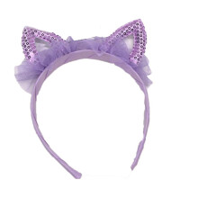 (Light Purple) Girls Headband Cat Ear Sequin Design Fabric Hair Accessory for Parties Daily Wear