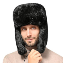 (black, m) Gorro de piel de conejo en tallas S, M, XL, cálido y resistente al viento para el invierno.
