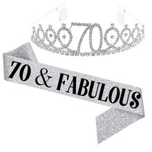 (Silver, 70 Years Old) Set cintura e corona in similpelle, comodi accessori per feste di compleanno