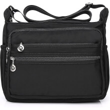 (Black) Damesportemonnee van nylon met meerdere vakken, waterdichte Oxford-stof, verstelbare schouderriem voor dagelijks gebruik.