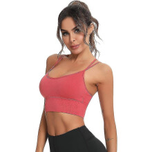 (Red, S) Dames sportbeha zonder beugel, naadloos model met racerback, geschikt voor yoga, fitness, hardlopen en dagelijks gebruik.