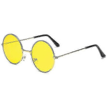 (yellow, black frame) Polarised Sunglasses with Metal Frame, Round Vintage Design for Driving & Outdoor Wear