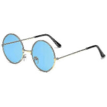(blue, K gold frame) Polarised Sunglasses with Metal Frame, Round Vintage Design for Driving & Outdoor Wear