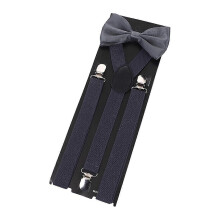 (dark gray) Herren-Fliege und Hosenträger-Set mit verstellbaren Clips und elastischem Satinband für formelle Anlässe