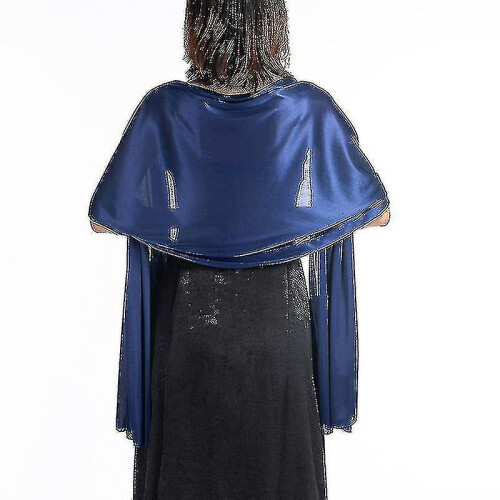(Navy Blue) Evening Shawl in Polyester Satin, 200 by 70 cm Solid Colour, Plain Weave Mid-Length Stole
